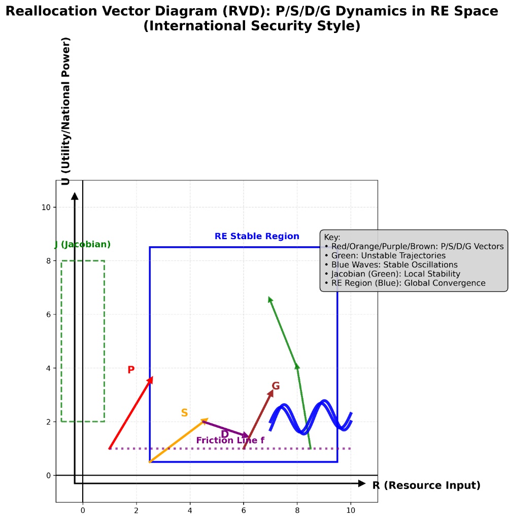 Figure 1 — Reallocation Vector Diagram (RVD): P/S/D/G Dynamics in RE Space